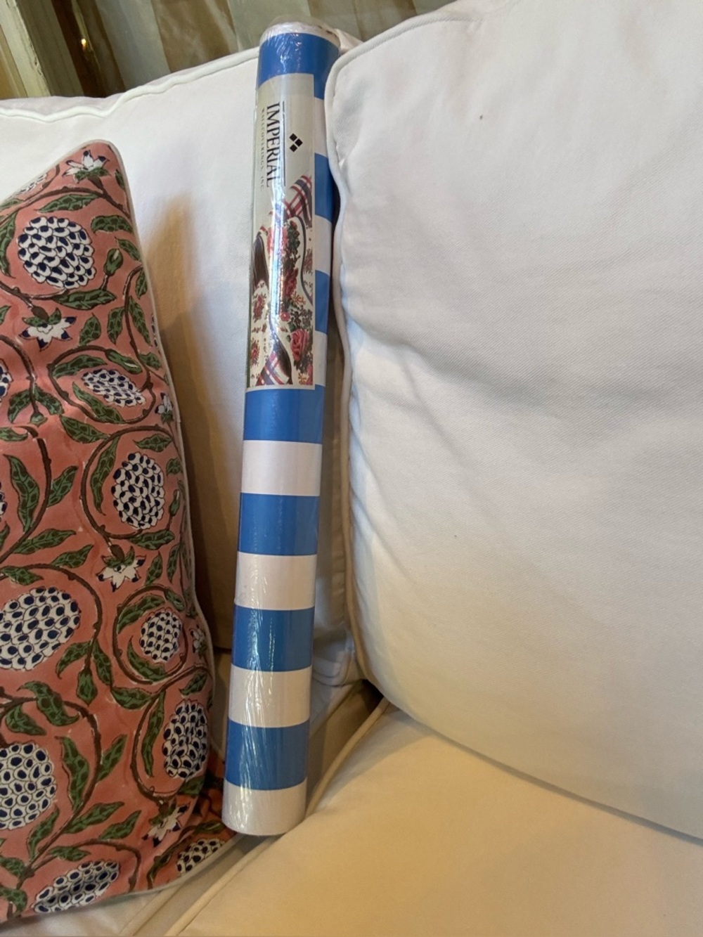Imperial wallpaper. New. Blue and white striped. Vintage roll